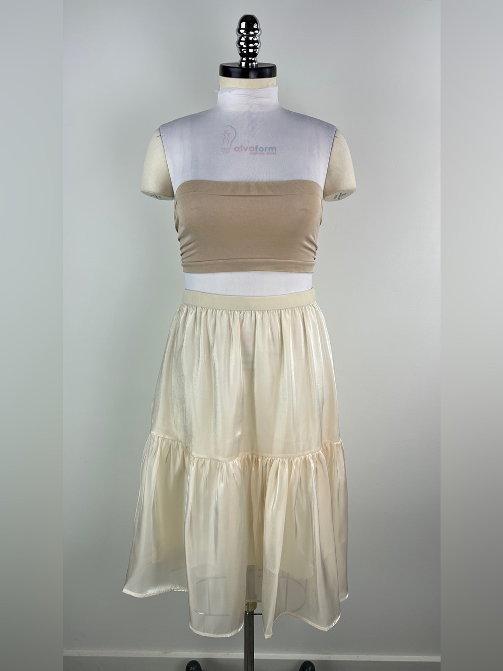 💚 3573. Liquid Organza Tiered Midi Skirt - Cream